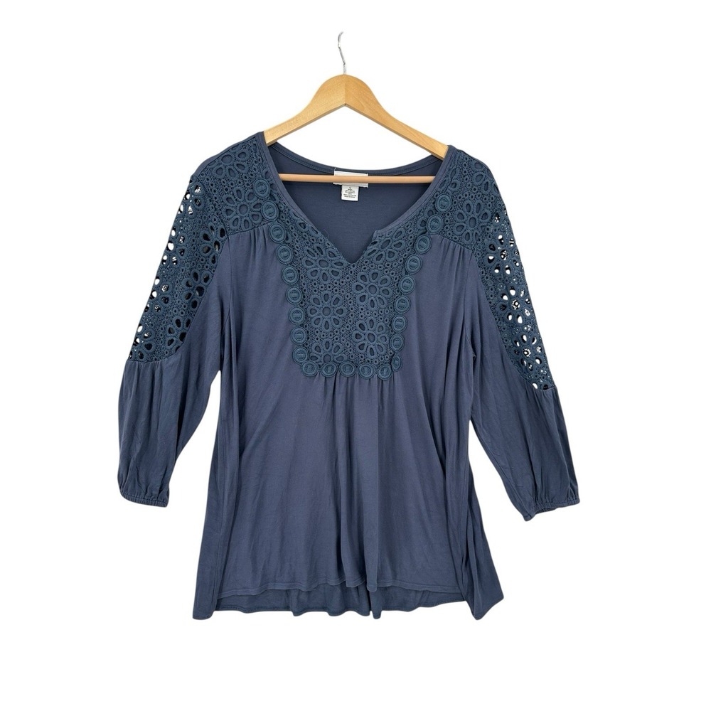 Liz Claiborne Blouse Shirt Top‎ Womens Large Crochet Lace Cottagecore Romantic